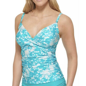 Calvin Klein TROPICAL WATERS MULTI FLORAL Twist-Front Tankini Top, NWT